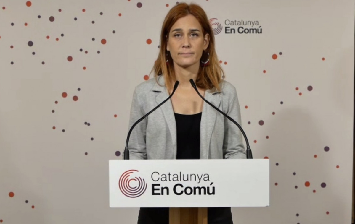 La presidenta dels comuns a Parlament, Jéssica Albiach, en una roda de premsa telemàtica.