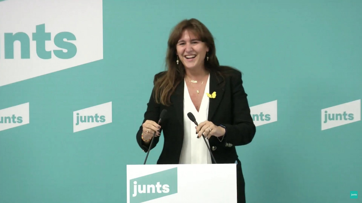 Laura Borràs en roda de premsa telemàtica després de guanyar les primàries de JxCat a les eleccions catalanes