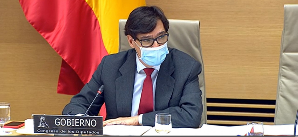 El ministre de Sanitat, Salvador Illa, en la compareixença a la Comissió de Sanitat i Consum de Congrés dels Diputats per informar sobre l'evolució de la pandèmia de COVID-19 a Espanya, a 26 de novembre de 2020.