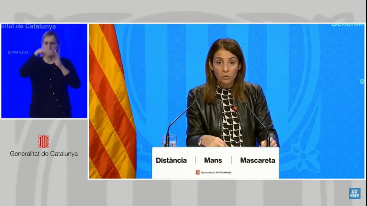 La consellera de Presidència i Portaveu de Govern, Meritxell Budó, en una conferència de premsa telemàtica.
