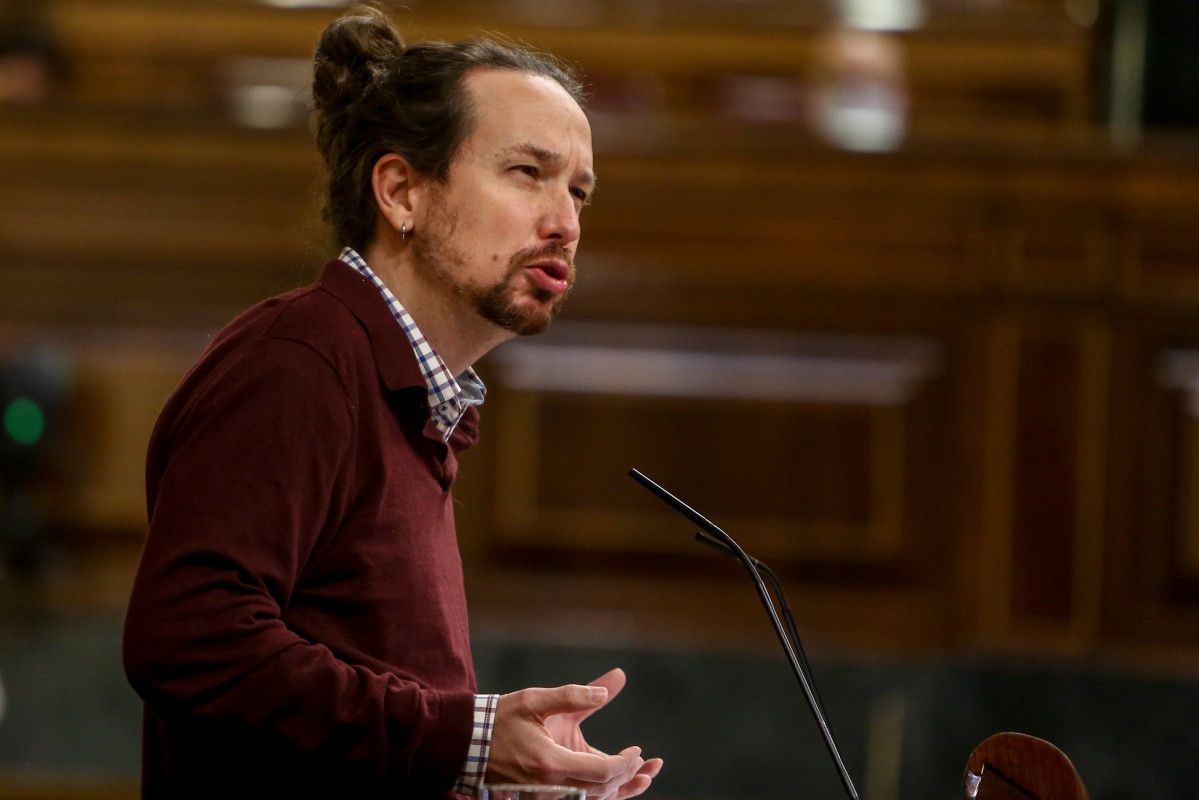 El vicepresident segon de Govern i líder de Podem, Pablo Iglesias, intervé en una sessió plenària al Congrés dels Diputats.