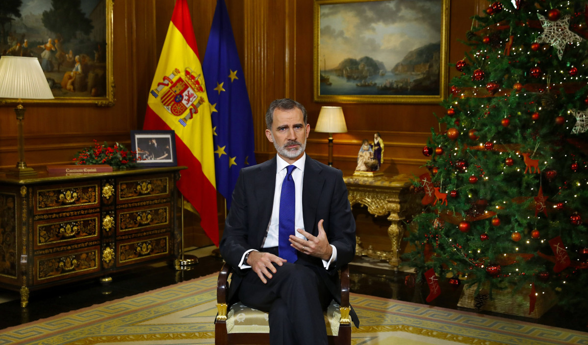El Rei Felip VI dóna el seu discurs de la nit de Nadal, a Madrid (Espanya) a 24 de Desembre de 2020.