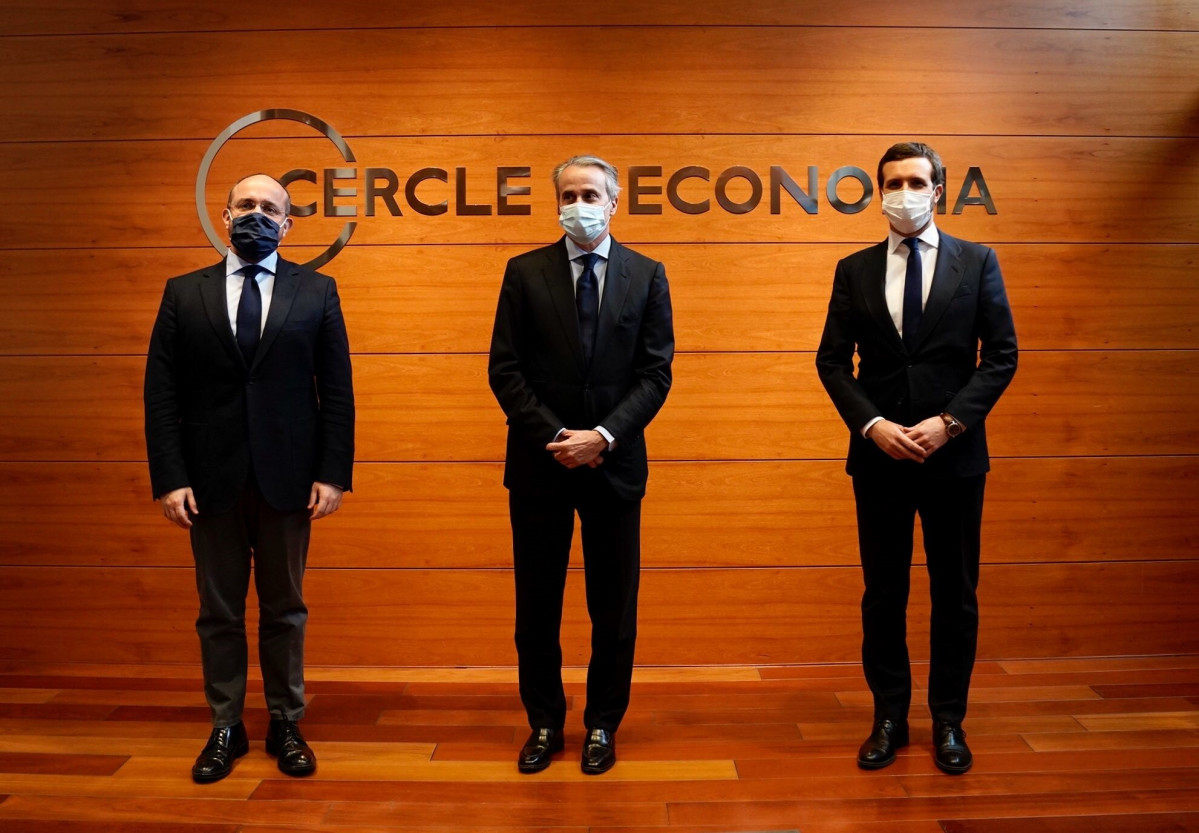 El president de PP, Pablo Casado, en una conferència de al Cercle d'Economia de Barcelona.