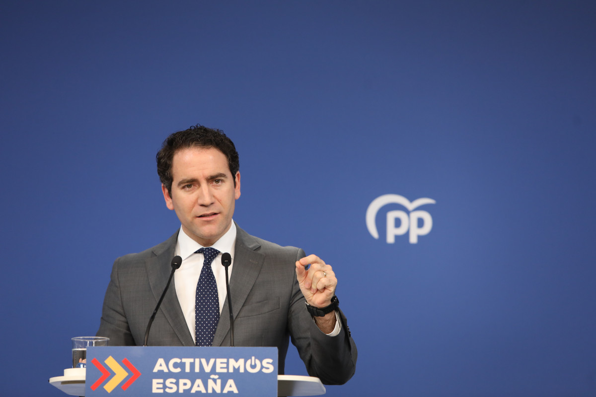 El secretari general de Partit Popular, Teodoro García Egea, ofereix una roda de premsa a la seu nacional d'el partit després del Comitè de Direcció, a Madrid (Espanya), a 19 de gener de 2021.