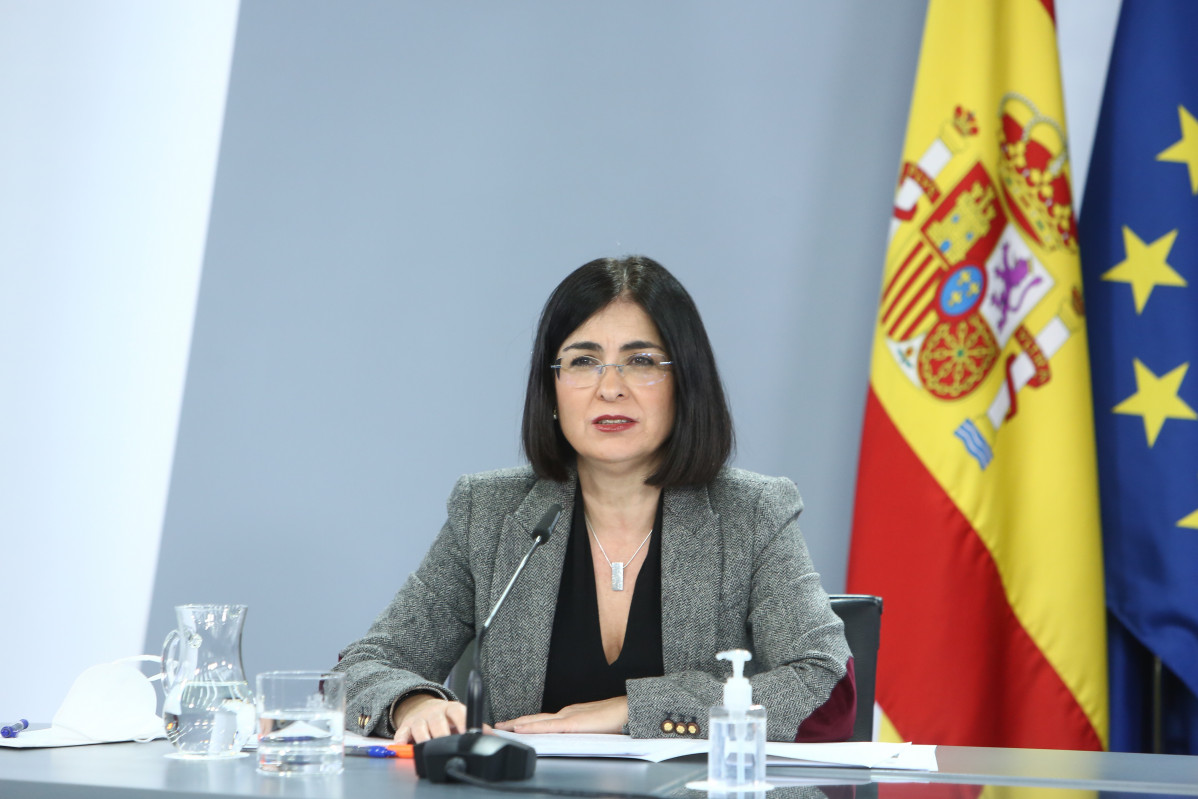 La ministra de Política Territorial i Funció Pública, Carolina Darias, ofereix una roda de premsa després de la reunió de Consell Interterritorial de Sistema Nacional de Salut, a Madrid (Espanya), a 28 de desembre de 2020.