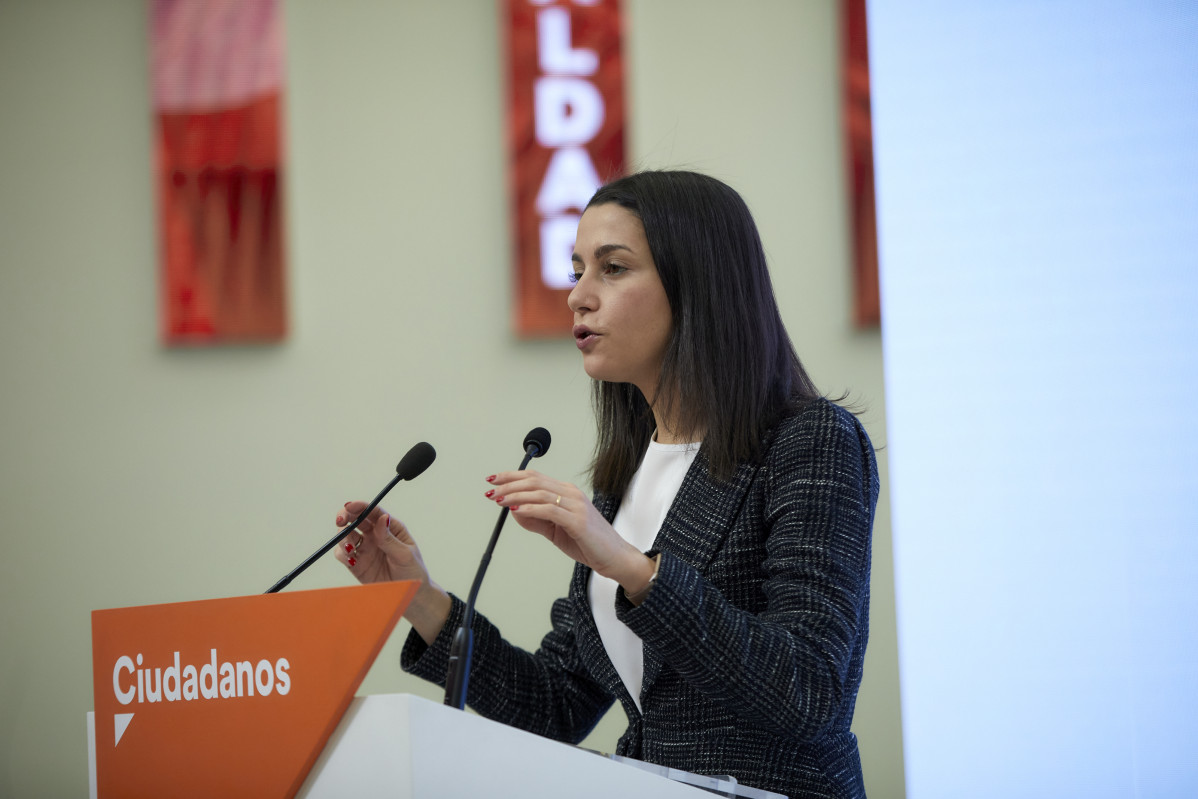 La presidenta de Ciutadans, Inés Arrimadas García, durant una roda de premsa a la seu de el partit a Madrid.