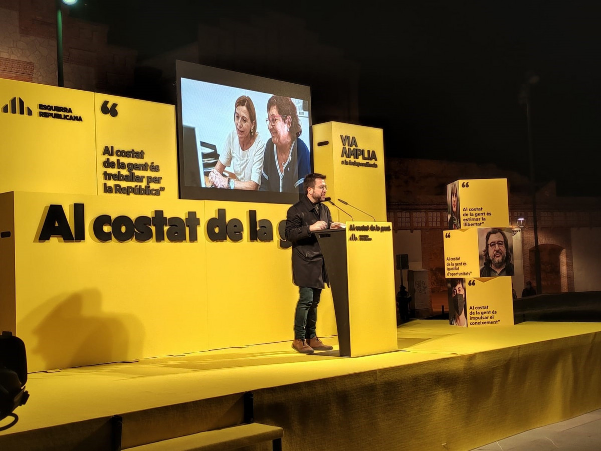 El vicepresident de la Generalitat en funcions i candidat d'ERC a la Presidència, Pere Aragonès, en un míting de campanya a Tarragona.