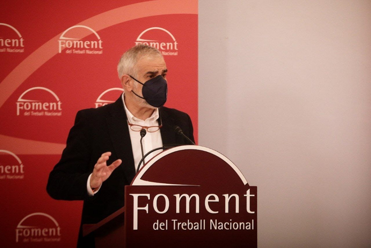 El candidat de Cs a l'14F, Carlos Carrizosa, en una conferència organitzada per Foment de l'Treball el 3 de febrer de l'2021.