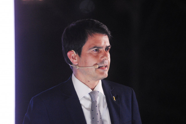 El número 3 de la lista y alcalde de Igualada (Barcelona), Marc Castells interviene durante el inicio de campaña del PDeCAT, en el Recinto Modernista Sant Pau, en Barcelona, Catalunya (España), a 28 de enero de 2021. El PDeCAT, tras su ruptura con JxCat c
