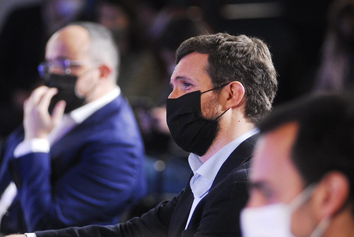 El president de PP, Pablo Casado, durant un acte de campanya.