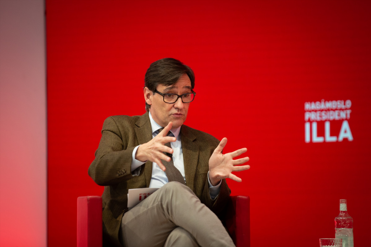 El candidat de PSC a les eleccions catalans, Salvador Illa, en una trobada digital a Barcelona. Catalunya (Espanya), 8 de febrer de l'2021.