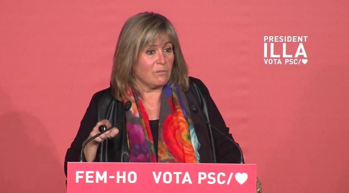 L'alcaldessa de l'Hospitalet de Llobregat i presidenta de l'Diputació de Barcelona, Núria Marín, en un míting telemàtic de PSC.