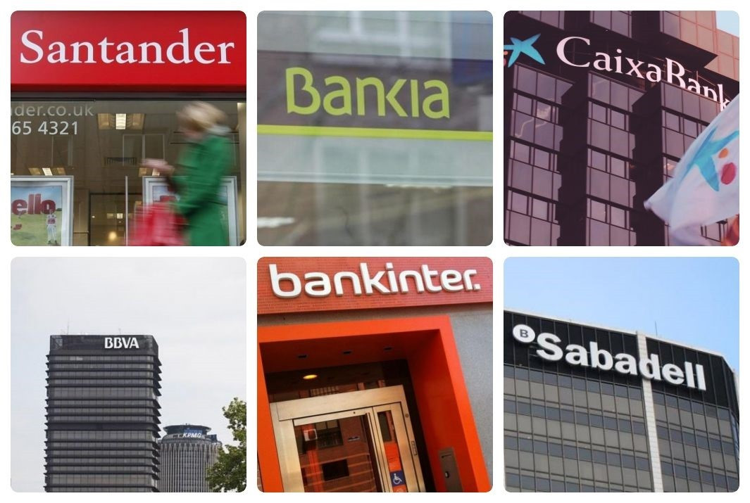 Muntatge dels logos dels sis bancs cotitzats a Espanya