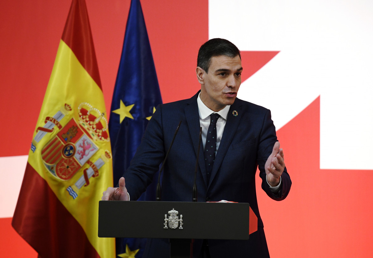 El president de Govern, Pedro Sánchez, intervé durant la presentació de l'Estratègia Espanya Nació Emprenedora a Moncloa, Madrid (Espanya), a 11 de febrer de 2021
