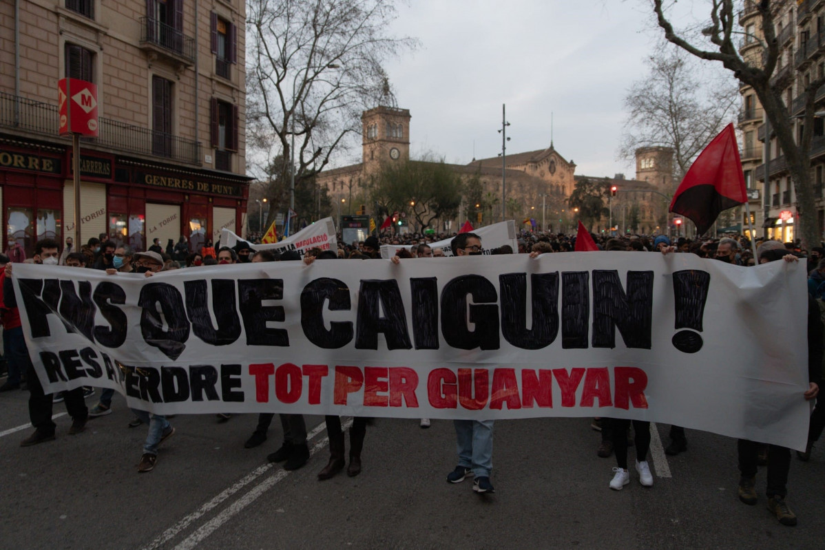 Pancarta de la concentració a Barcelona a favor de l'raper Pablo Hasel