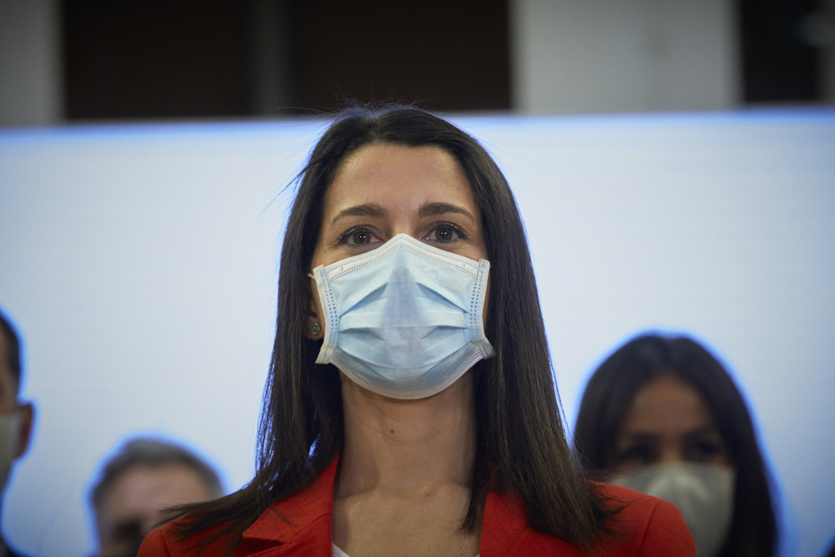 La presidenta de Ciutadans, Inés Arrimadas García, a la roda de premsa que ha donat després d'una reunió de l'Executiva Nacional, a Madrid (Espanya), a 15 de març de 2021. L'Executiva de Ciutadans s'ha