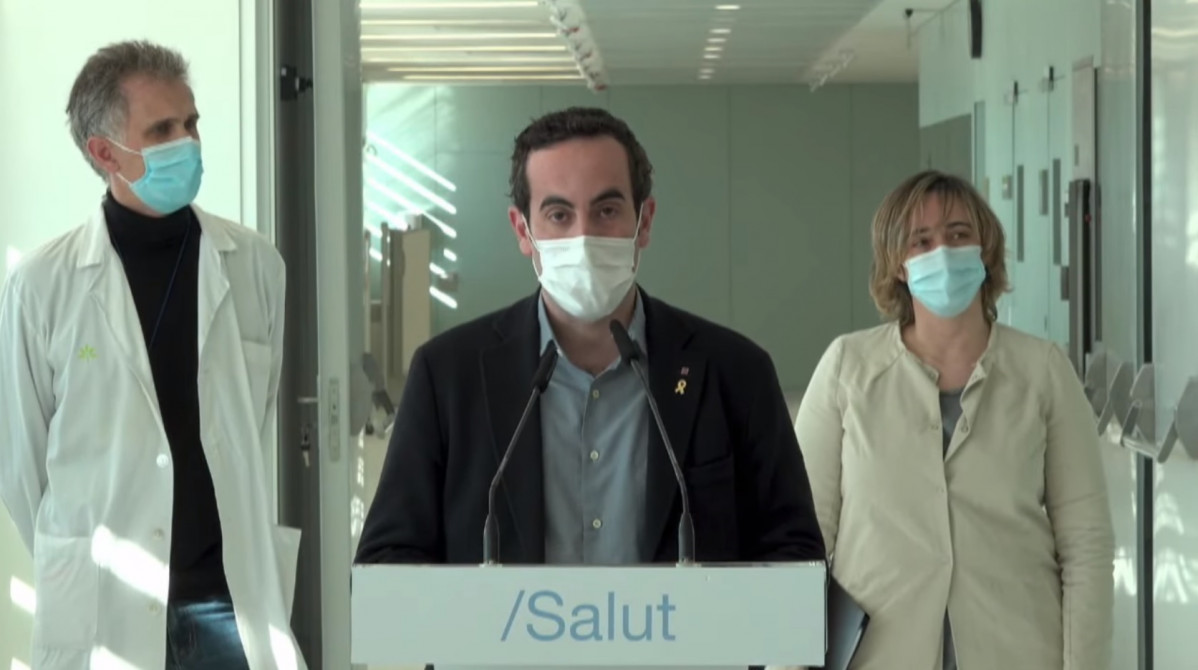 El secretari general de Salut de la Generalitat, Marc Ramentol, la directora de l'àrea d'Organitzacions i professionals de CatSalut, Sara Manjón, i el gerent territorial de l'Institut Català de la Salut (ICS) a l' 'àrea Metropolitana Nord , Jordi Ara.