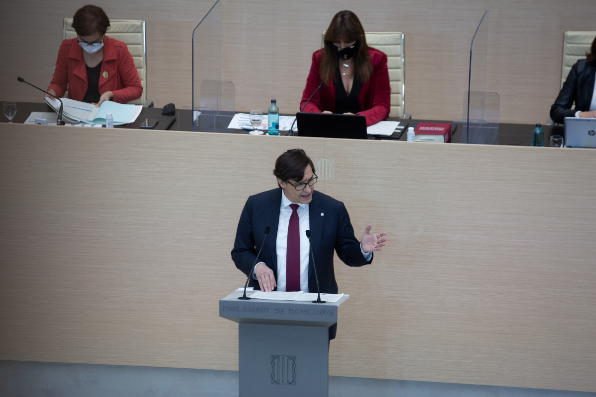 El president de PSC al Parlament, Salvador Illa, a la segona volta de el ple d'investidura que se celebra aquest dimarts 30 de març de 2021 a al Parlament de Catalunya, Barcelona.