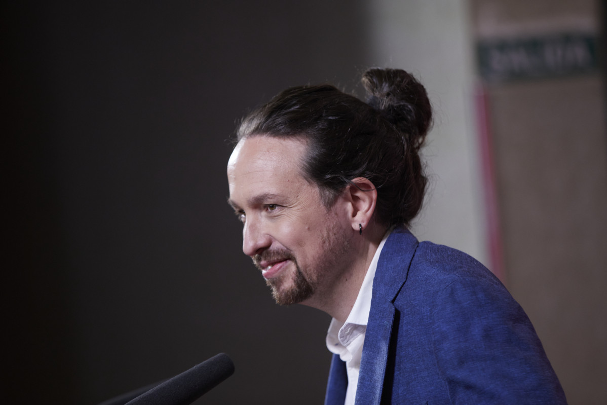 El candidat d'Unides Podem a la Presidència de la Comunitat de Madrid, Pablo Iglesias, intervé després del primer debat electoral previ als comicis a l'Assemblea de Madrid, a Telemadrid, a 21 d'abril de 2021, a Madrid