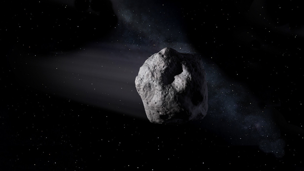 Aquesta il·lustració mostra un asteroide proper a la Terra com l'asteroide 2020 SW viatjant a través de l'espai