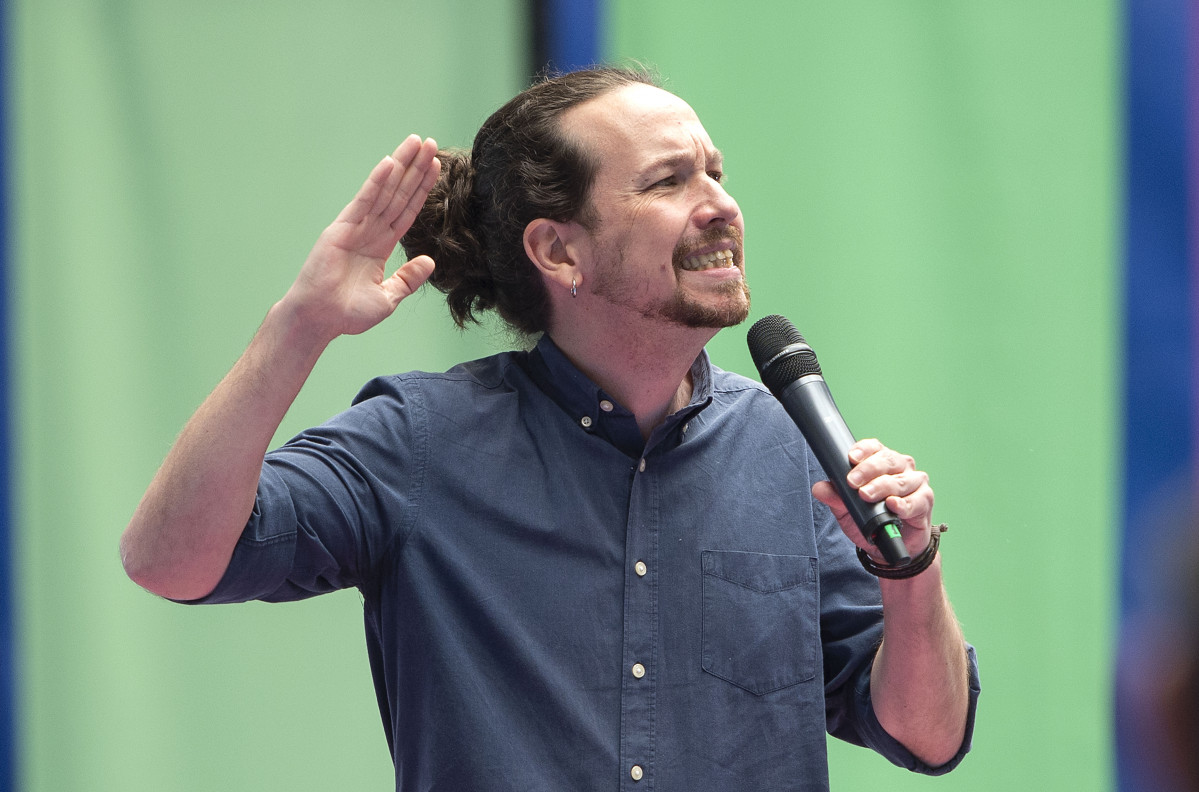 El candidat d'Unides Podem a la Presidència de la Comunitat, Pablo Iglesias, intervé en un acte