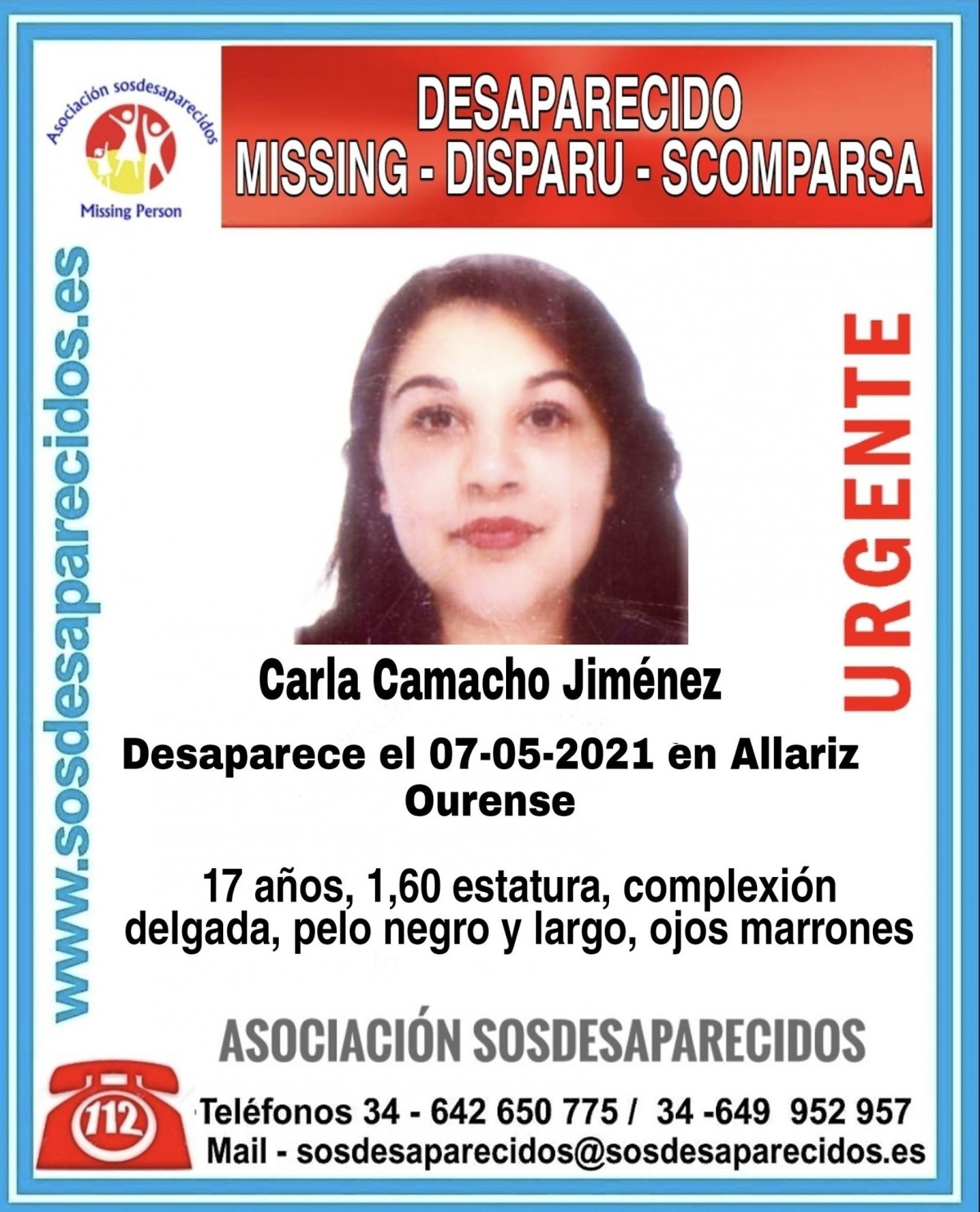 Carla Camacho Jiménez, menor de 17 anys desapareguda a Allariz (Orense)