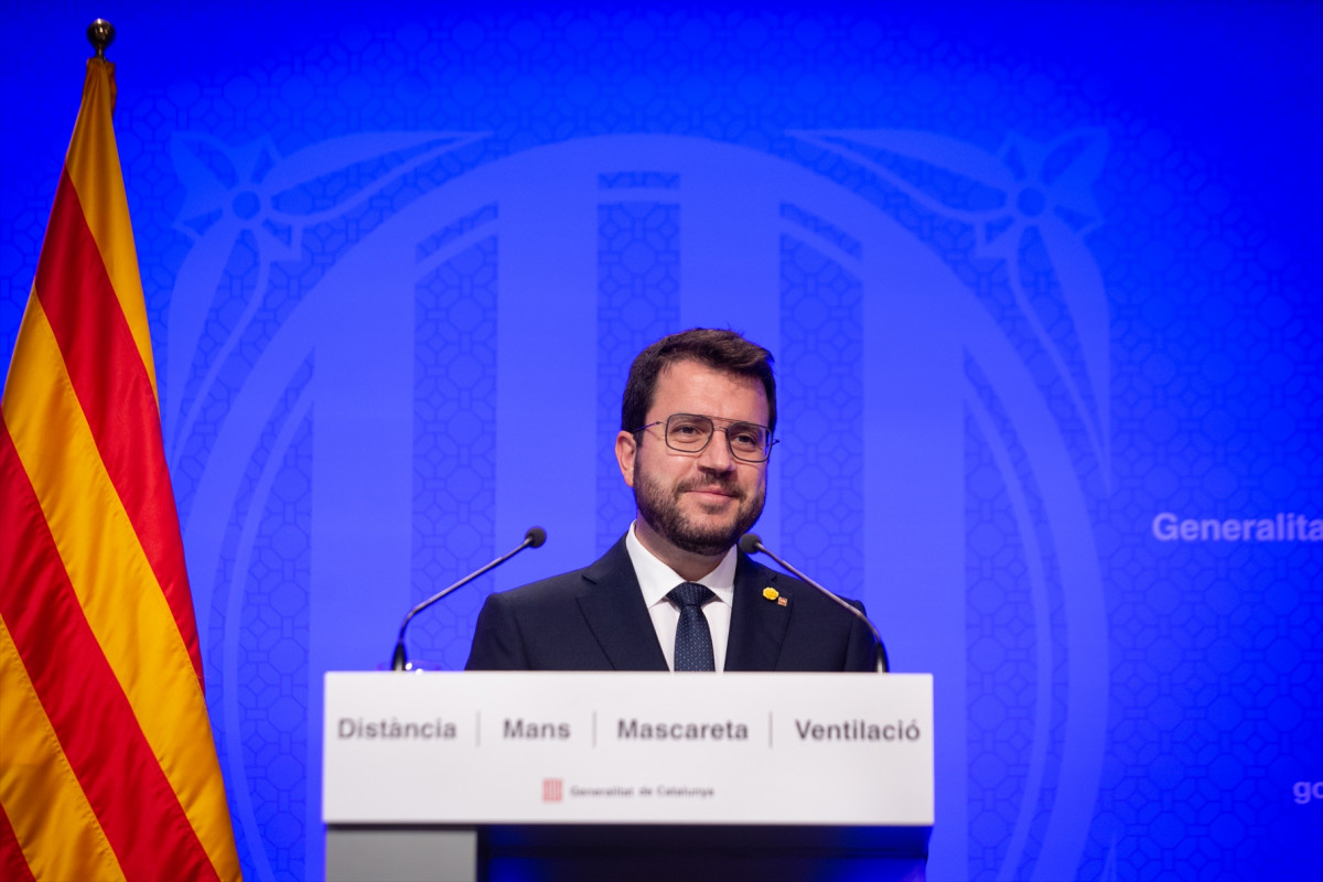 El president de la Generalitat, Pere Aragonès, interve en una conferència de premsa posterior a al Consell Executiu.
