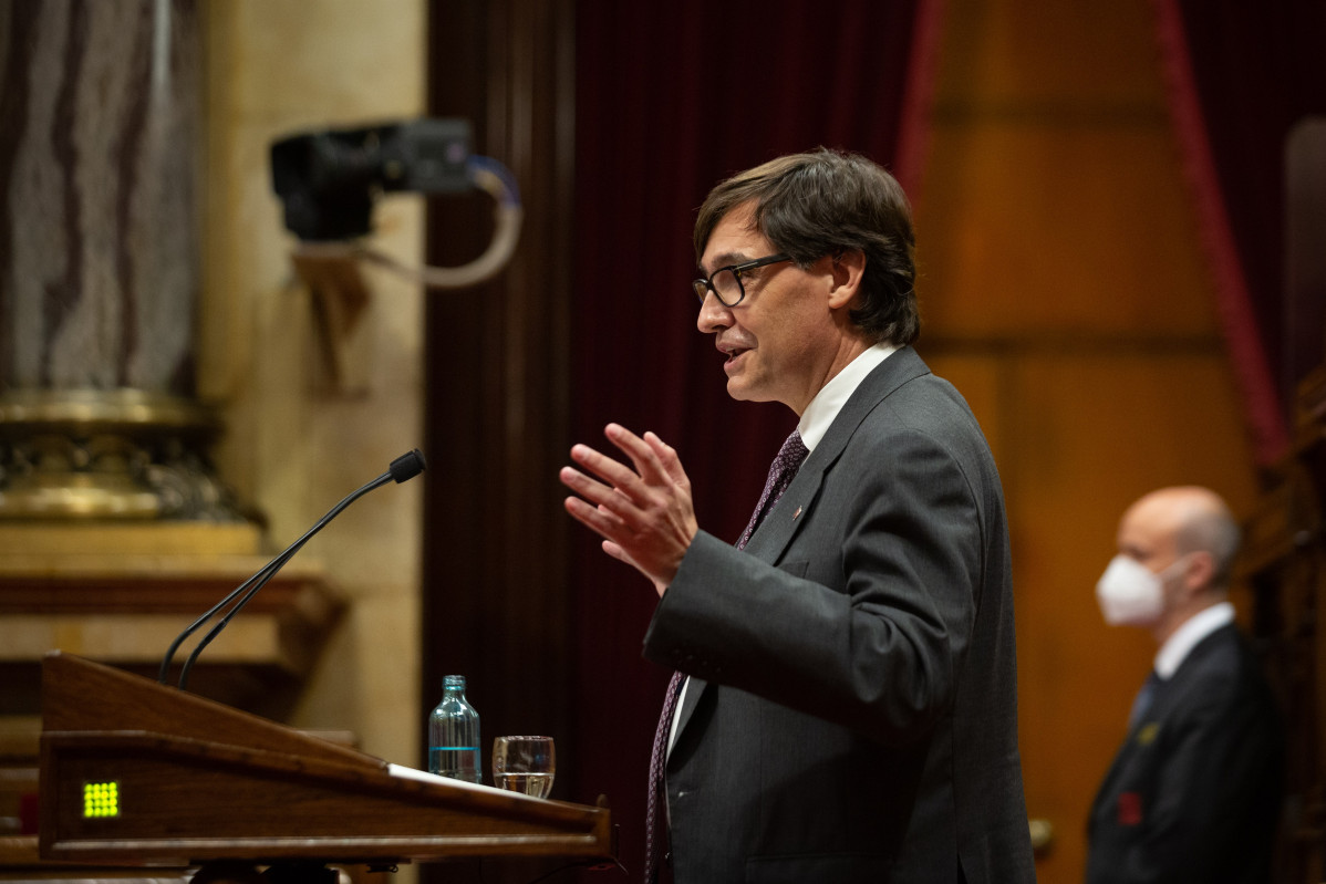 El líder del PSC en el Parlament, Salvador Illa, en el pleno de la Cámara catalana del 2 de junio de 2021.