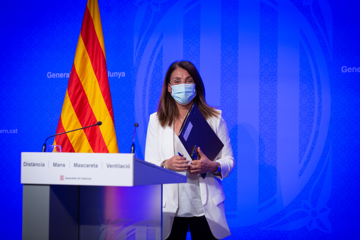 La consellera de Presidencia y portavoz del Govern en funciones, Meritxell Budó, en rueda de prensa tras el Consell Executiu, a 18 de mayo de 2021, en Barcelona (España). Hoy es el último día de Meritxell Budó como portavoz del Govern, después del pacto s