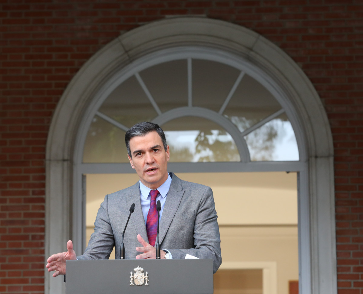 El president de Govern, Pedro Sánchez, realitza una declaració institucional després de la celebració de el Consell de Ministres en el qual s'han aprovat els indults als presos independentistes a la presó, a 22 de juny de 2021, a Madrid (Espanya)