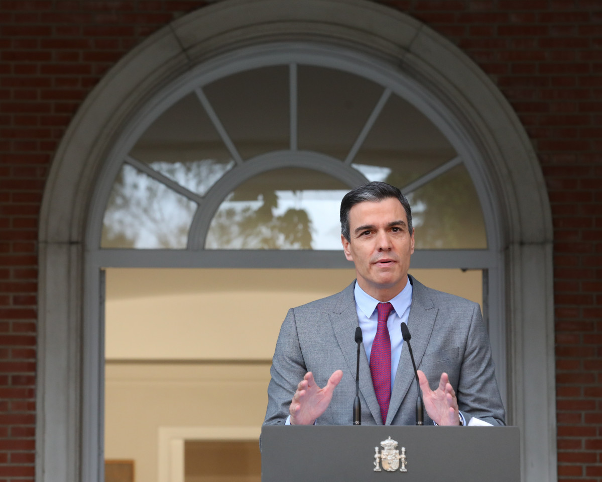 El president de Govern, Pedro Sánchez, realitza una declaració institucional després de la celebració de el Consell de Ministres en el qual s'han aprovat els indults als presos independentistes a la presó, a 22 de juny de 2021, a Madrid (Espanya)