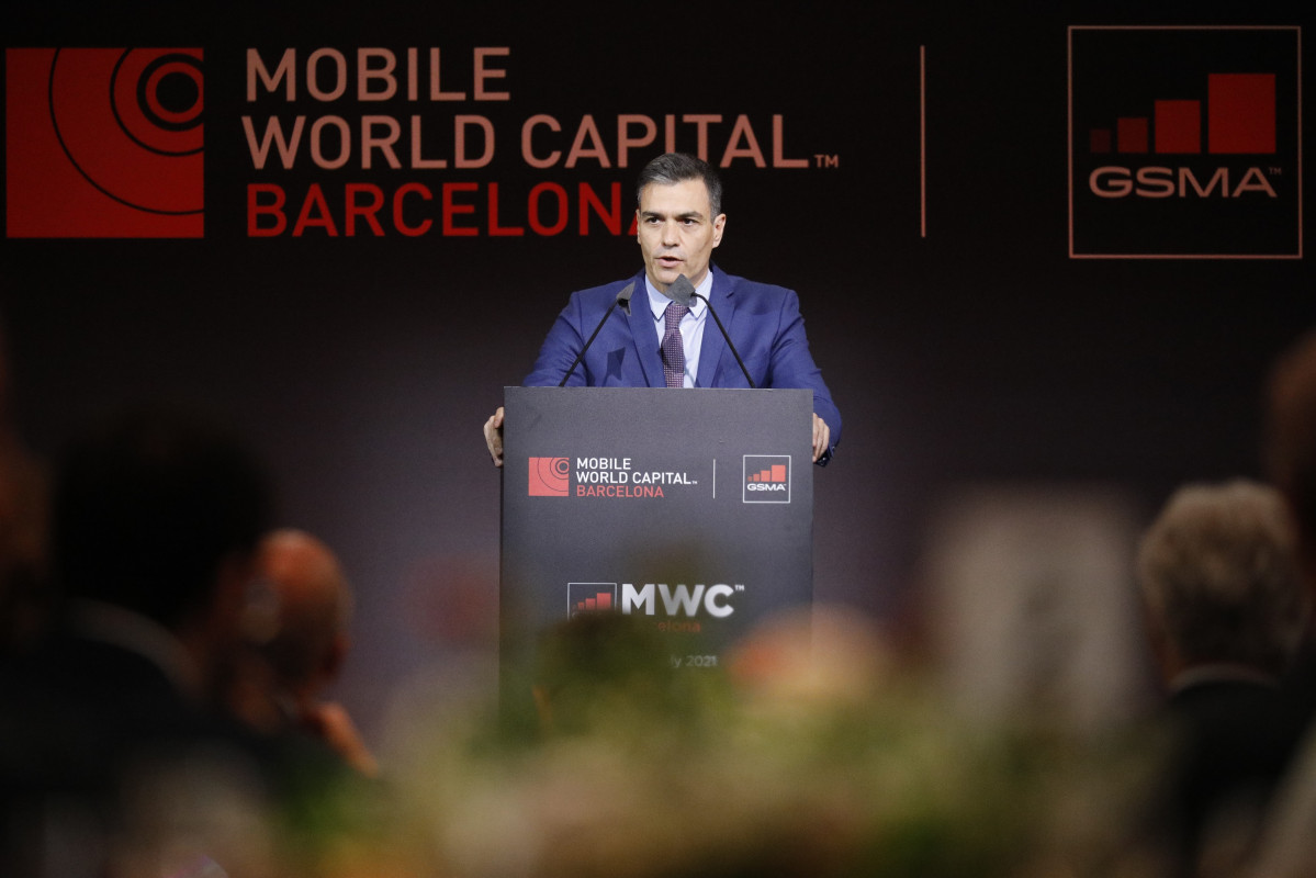 El presidente del Gobierno, Pedro Sánchez, en la cena inaugural del MWC 2021