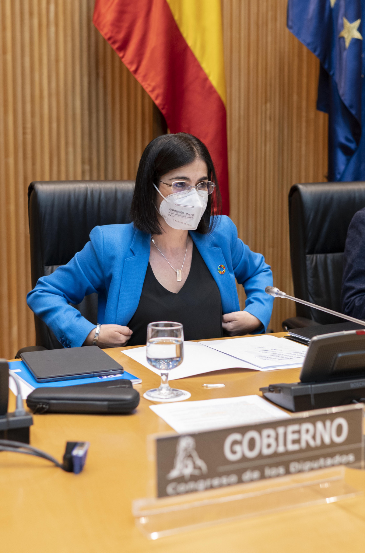 La ministra de Sanitat, Carolina Darias, a l'arribar a la Comissió Mixta per a l'Estudi dels Problemes de les Addiccions, a 29 de juny de 2021, al Congrés dels Diputats, Madrid, (Espanya). La seva intervenció es produeix amb l'objecte d'informar so