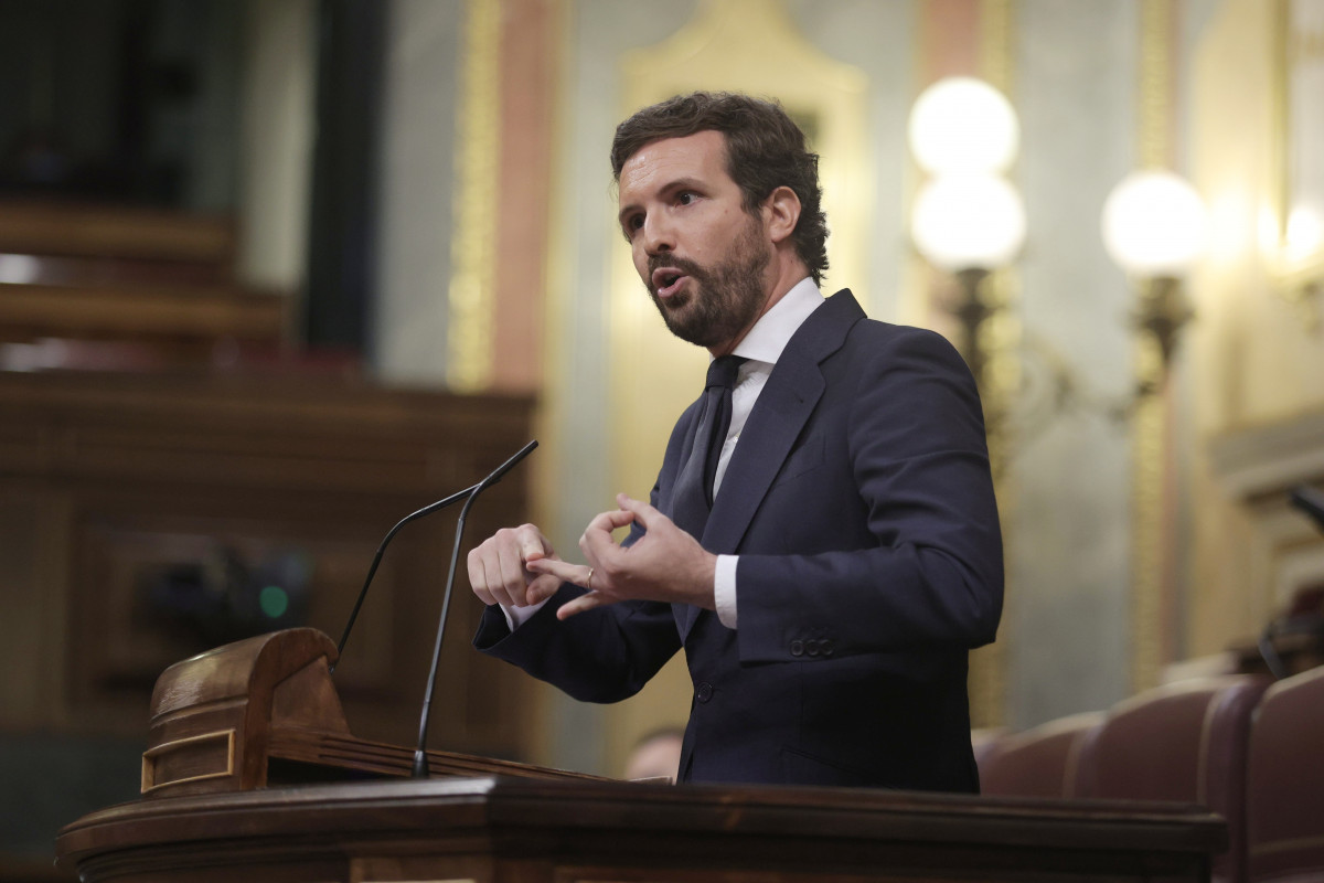 El líder de PP, Pablo Casado, intervé en una sessió de control a Govern al Congrés dels Diputats, a 30 de juny de 2021, a Madrid, (Espanya). Aquest ple, que es produeix poques hores després de la trobada que el president de el Govern ha mant