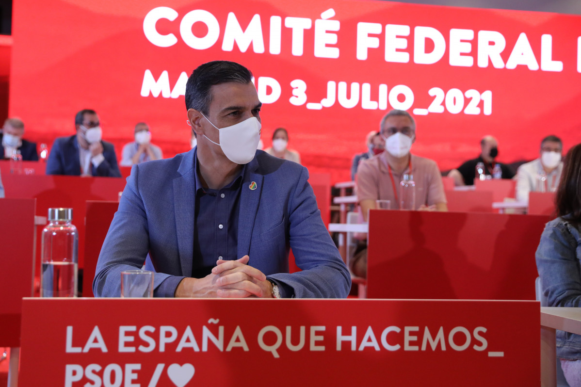 El president de Govern, Pedro Sánchez, durant una reunió dels components de l'Comitè Federal de PSOE, a 3 de juliol de 2021, a Madrid, (Espanya).