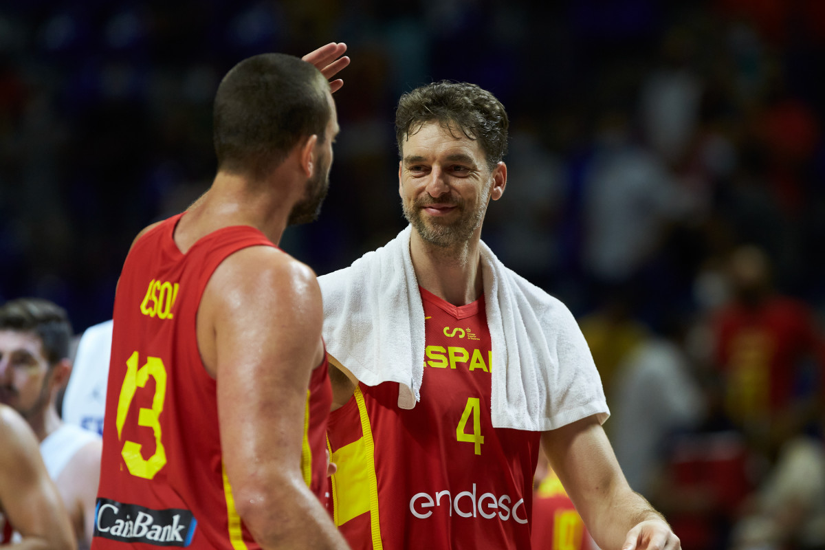 Marc Gasol i Pau Gasol amb la selecció espanyola de bàsquet