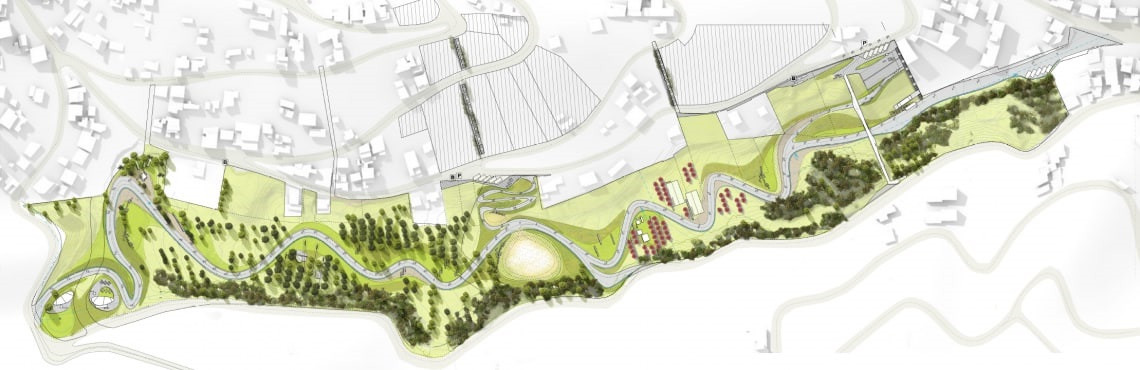 Proyecto del nuevo parque del barrio de Torre Baró, a lo largo del camino del torrente de la Font d'en Magués