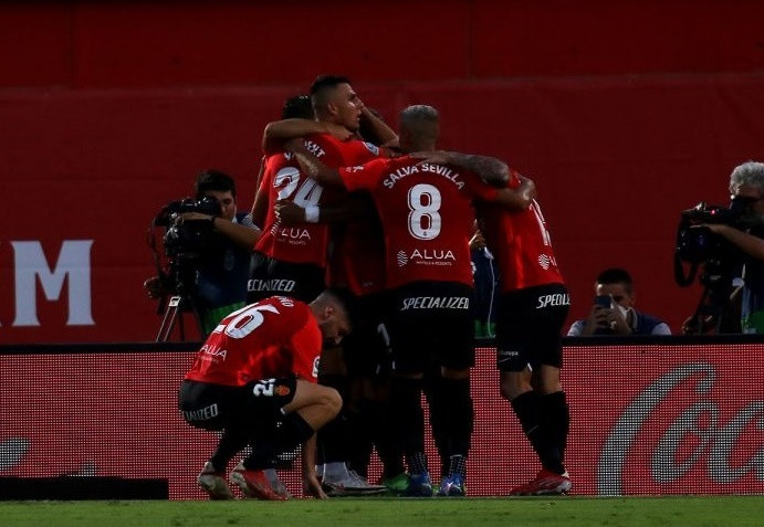 El Mallorca celebra el gol de la victòria contra l?Espanyol