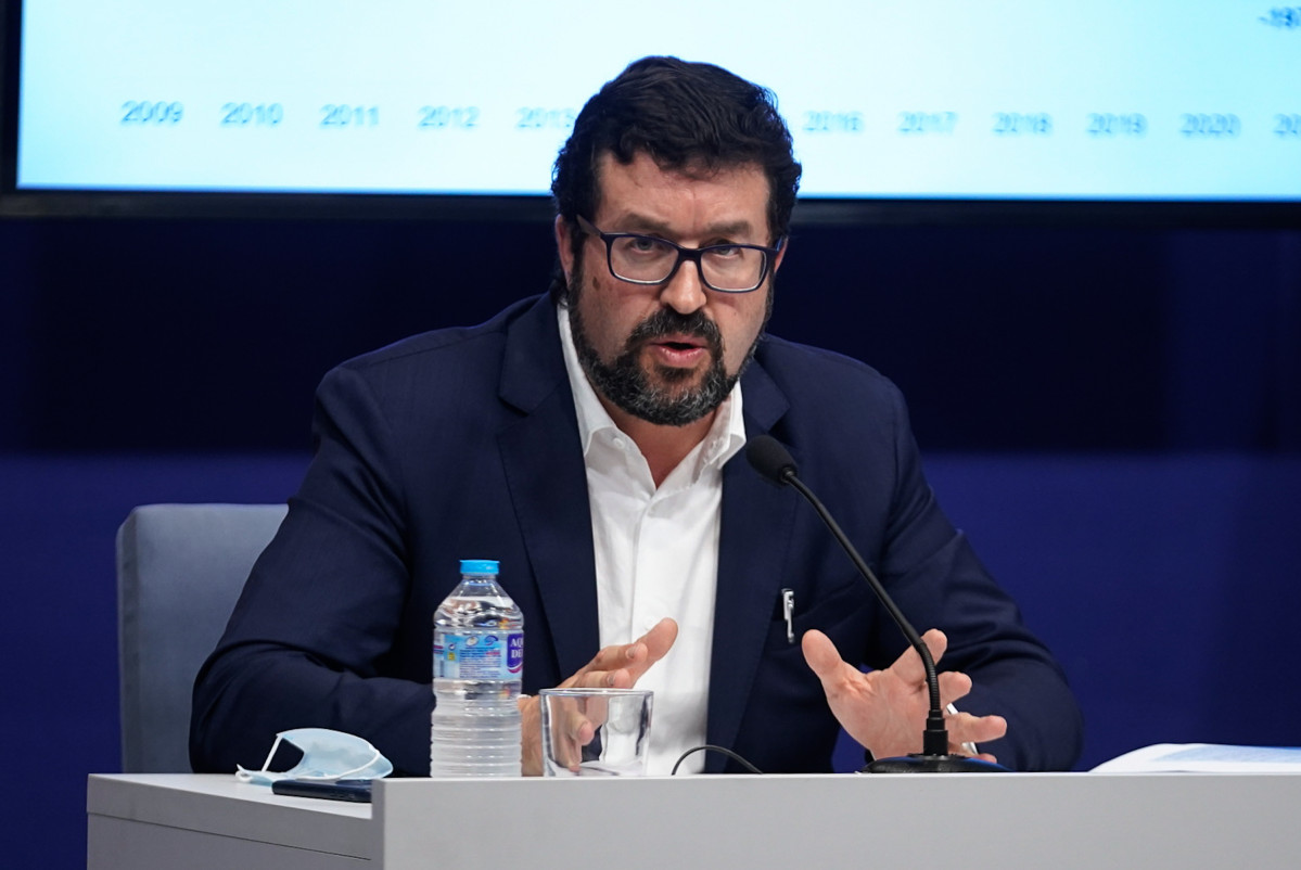 El secretari d'Estat d'Ocupació i Economia Social, Joaquín Pérez Rei, durant la presentació de les dades d'atur registrat i afiliació a la Seguretat Social del mes de juliol de 2021, a 3 d'agost de 2021, a Madrid (Espanya).