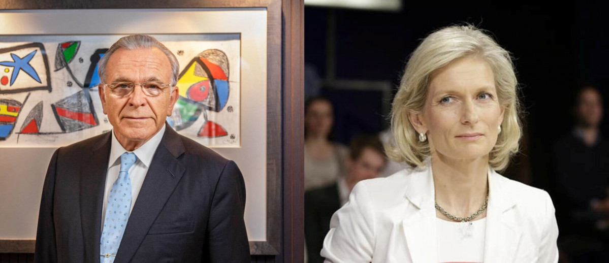 El president de la Fundació La Caixa, Isidre Fainé, i l'editora de The Economist, Susan 'Zanny0 Minton
