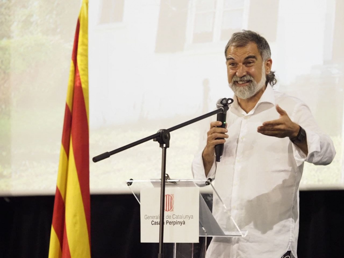 El presidente de Òmnium, Jordi Cuixart, en un acto con motivo de la Diada en Prats de Molló (Francia).