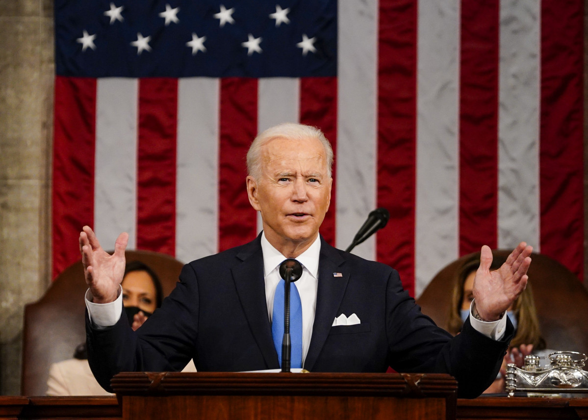 El president dels Estats Units, Joe Biden, durant el su discurs després de dir 100 dies de govern.