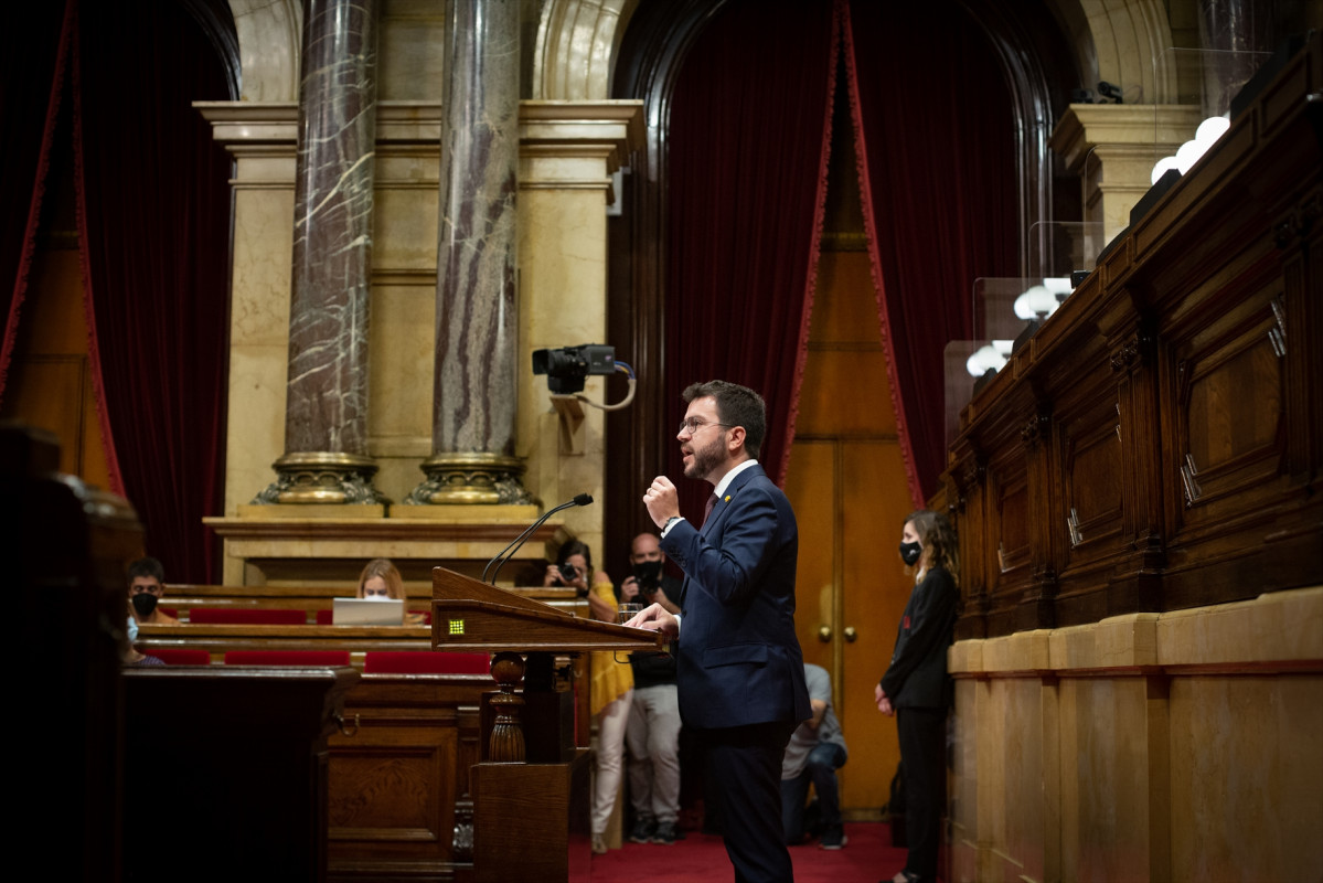 El president de la Generalitat, Pere Aragonès, al debat de política general