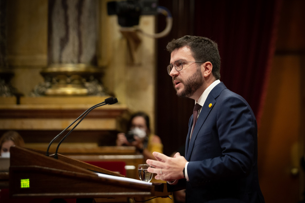 El presidente de la Generalitat, Pere Aragonès, en el Debate de Política General en el Parlament, el 28 de septiembre de 2021.