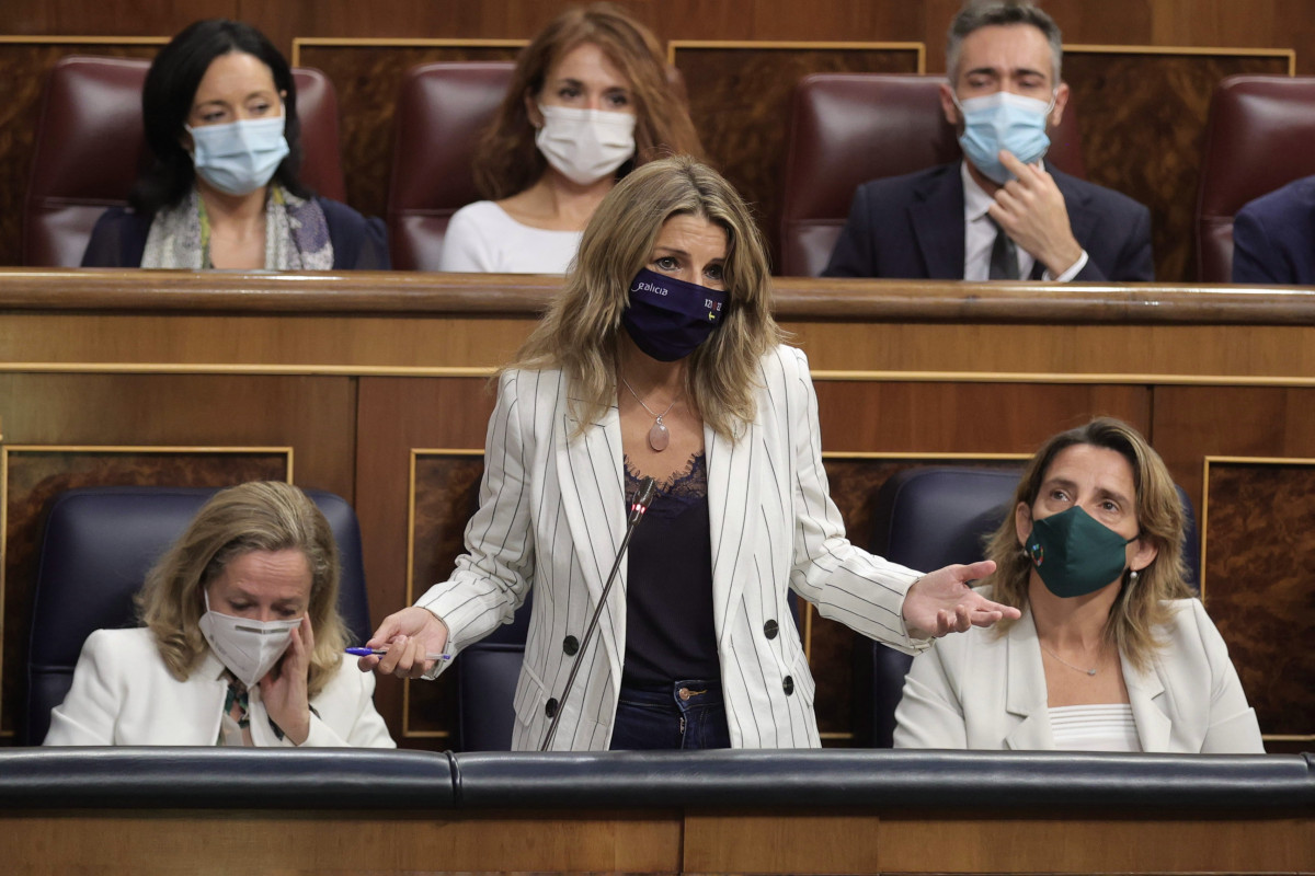 La vicepresidenta segona de Govern i ministra de Treball i Economia Social, Yolanda Díaz, intervé en una sessió de control a Govern al Congrés