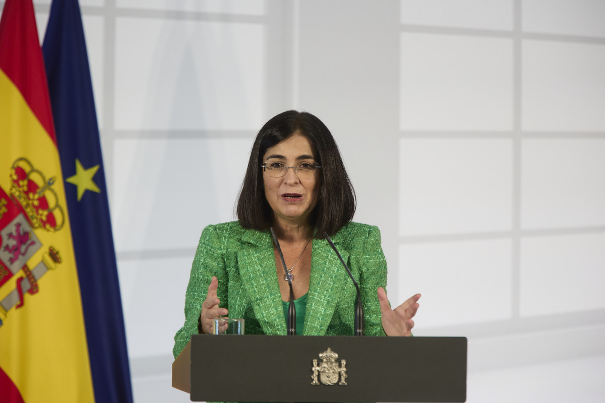 La ministra de Sanitat, Carolina Darias, en l'acte institucional 'Salut Mental i COVID-19', al Palau de la Moncloa, a 9 d'octubre de 2021, a Madrid (Espanya).