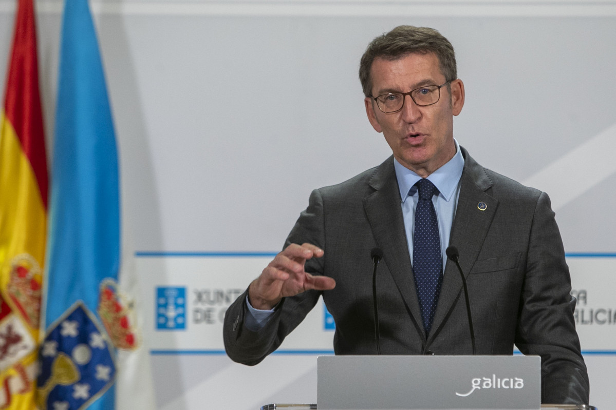 El president de la Xunta, Alberto Núñez Feijóo, a la roda de premsa posterior al Consello.