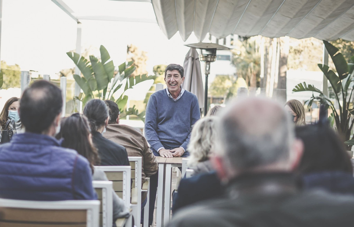 El vicepresident de la Junta i coordinador de Cs a Andalusia, Juan Marín, en una imatge d?una trobada amb afiliats durant la campanya de les primàries.