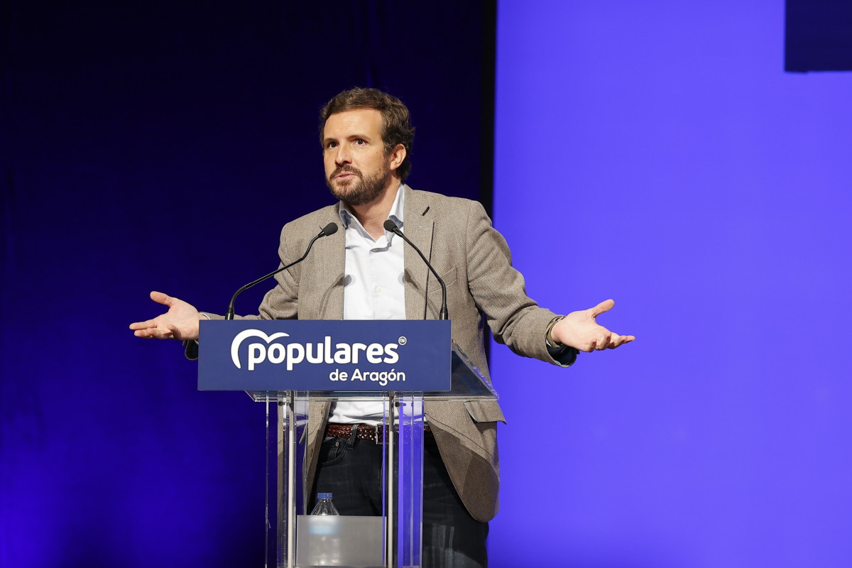 El president del PP, Pablo Casado, al XIV Congrés Autonòmic del PP d'Aragó, al Palau de Congressos