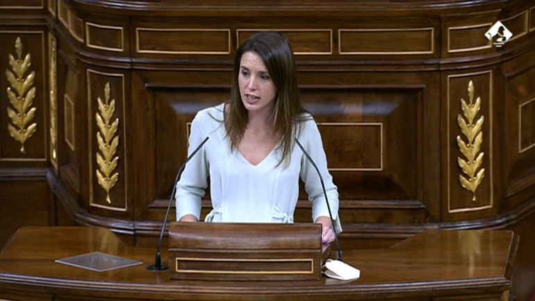 La ministra d'Igualtat, Irene Montero, al Ple del Congrés d'aquest dimecres per respondre a la interpel·lació urgent de Vox